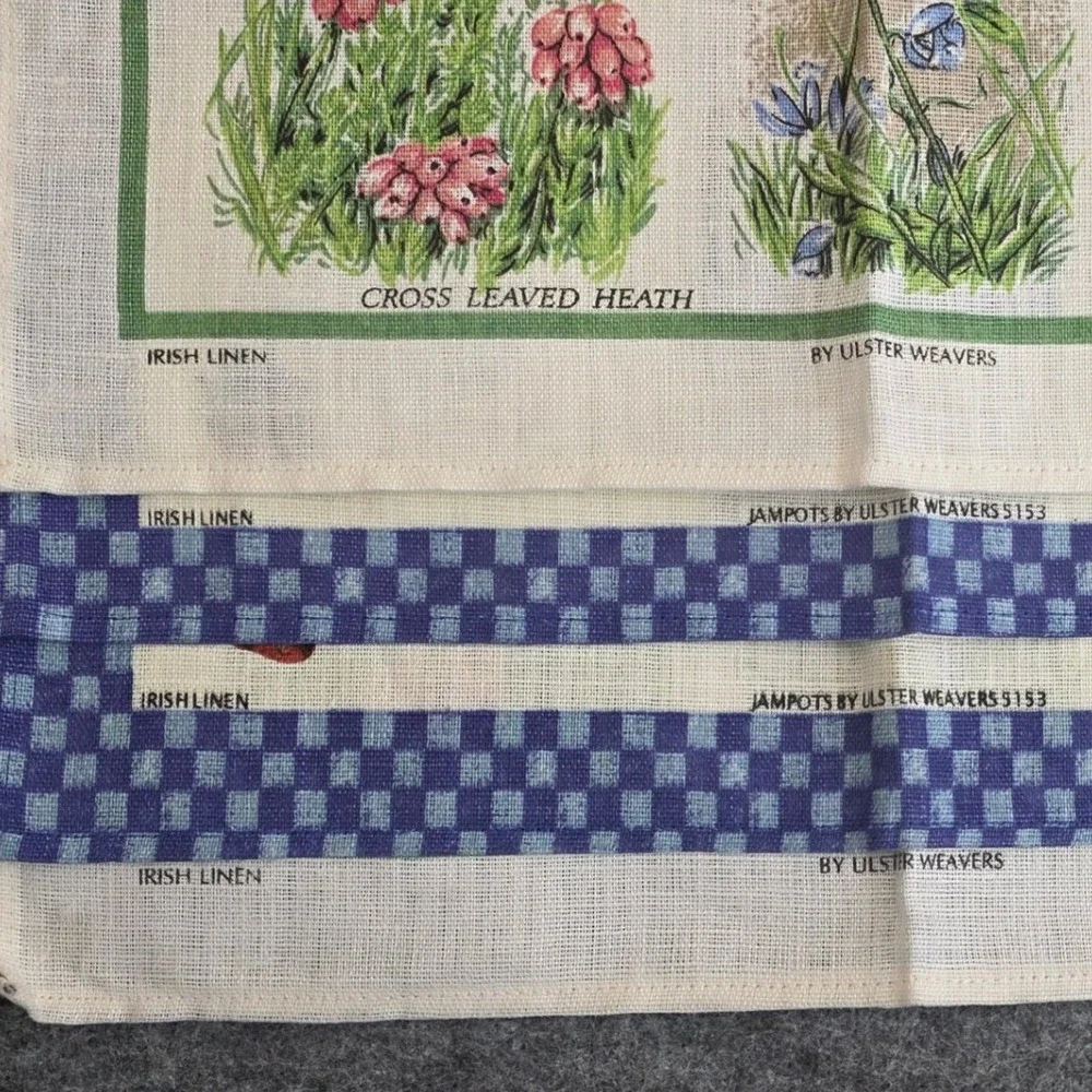 VTG 2 Pairs Ulster Weavers Irish Linen‎ Tea Towels Wild Flowers Jam Jars Kitchen